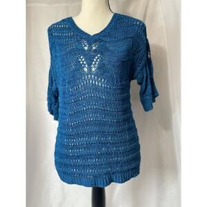 Cable and Gauge Women's Knitted Sweater Short Sleeves Semi Sheer Festival